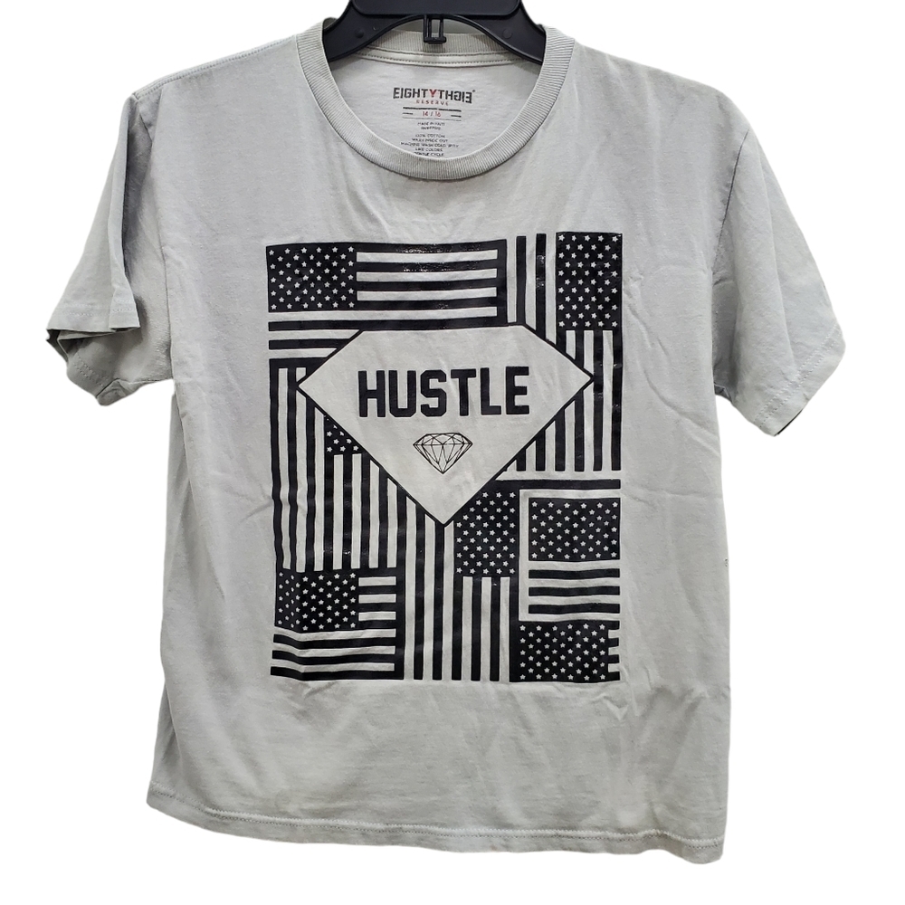 Eighty Eight Boy's Gray Hustle Flag‎ Graphic Tee Size 14/16